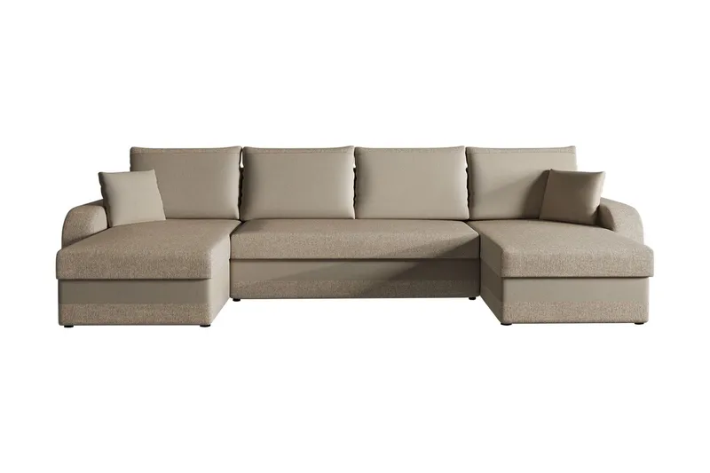 Alvared 4-seters Sovesofa med Dobbeldivan med Oppbevaring, Fløyel/Beige
