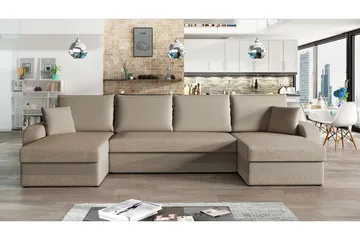 Alvared 4-seters Sovesofa med Dobbeldivan med Oppbevaring - Fløyel/Beige - Møbler - Sofaer - Sovesofaer - U sovesofa
