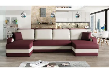 Alvared 4-seters Sovesofa med Dobbeldivan med Oppbevaring - Rød - Møbler - Sofaer - Sovesofaer - U sovesofa