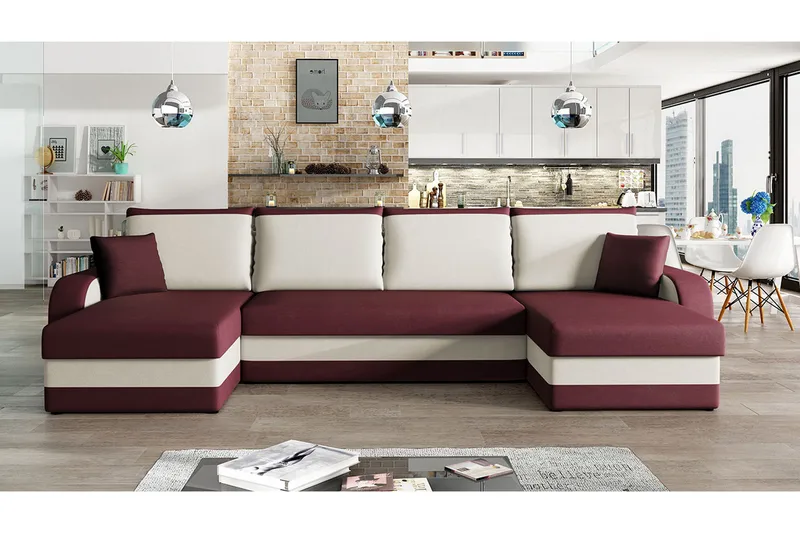 Alvared 4-seters Sovesofa med Dobbeldivan med Oppbevaring - Rød - Møbler - Sofaer - Sovesofaer - U sovesofa