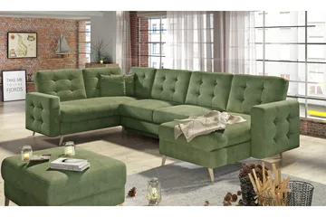 Deadra Sovesofa med Dobbeldivan - Grønn - Møbler - Sofaer - Sovesofaer - U sovesofa