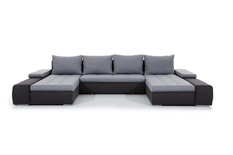 Jurtiga 4-seters U-formet Sovesofa 122x297 cm med Oppbevaring i Stoff, Grå