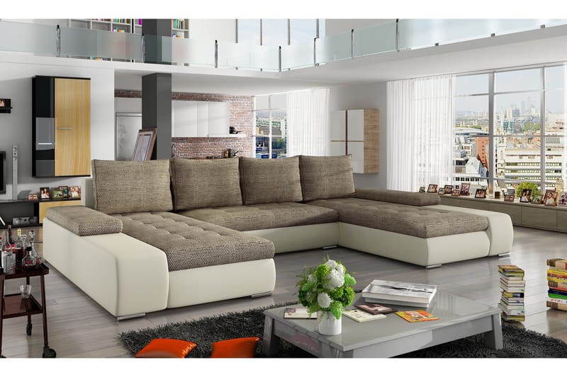 Jurtiga Sovesofa med Dobbeldivan - Beige - Møbler - Sofaer - Sovesofaer - U sovesofa