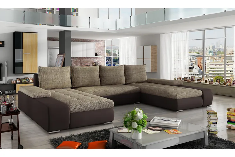 Jurtiga Sovesofa med Dobbeldivan, Beige/Brun