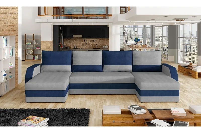 Jurtiga Sovesofa med Dobbeldivan, Grå/Blå