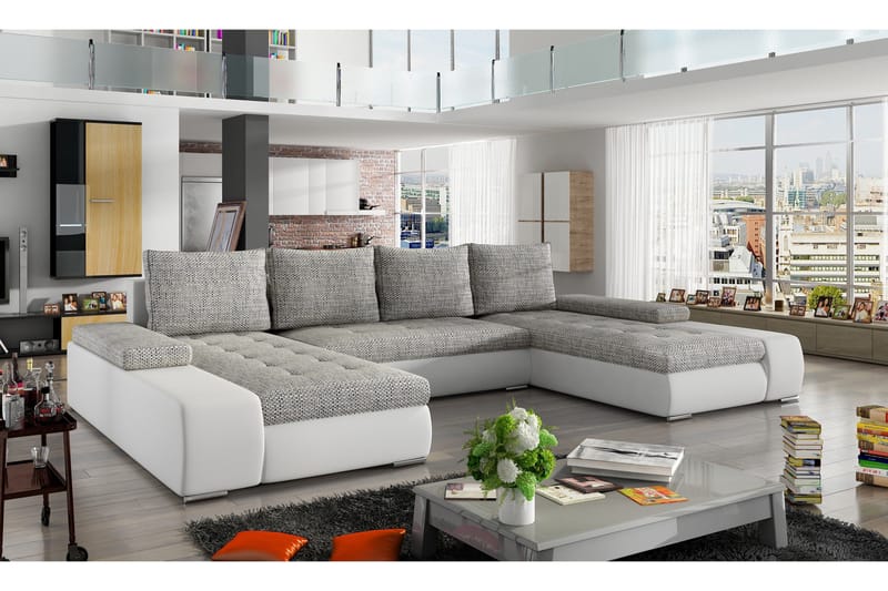 Jurtiga Sovesofa med Dobbeldivan, Grå/Hvit