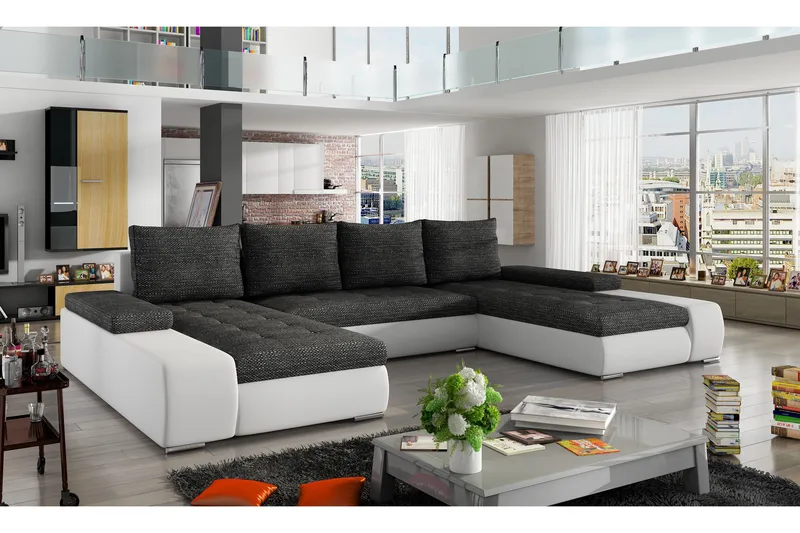 Jurtiga Sovesofa med Dobbeldivan, Grå/Hvit