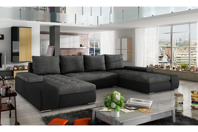 Jurtiga Sovesofa med Dobbeldivan, Grå/Svart