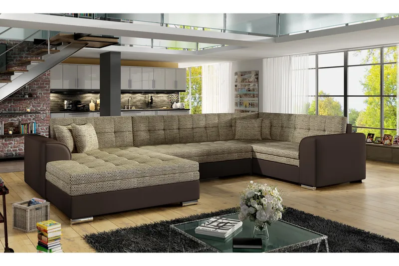 Rineta Sovesofa med Dobbeldivan, Beige/Brun