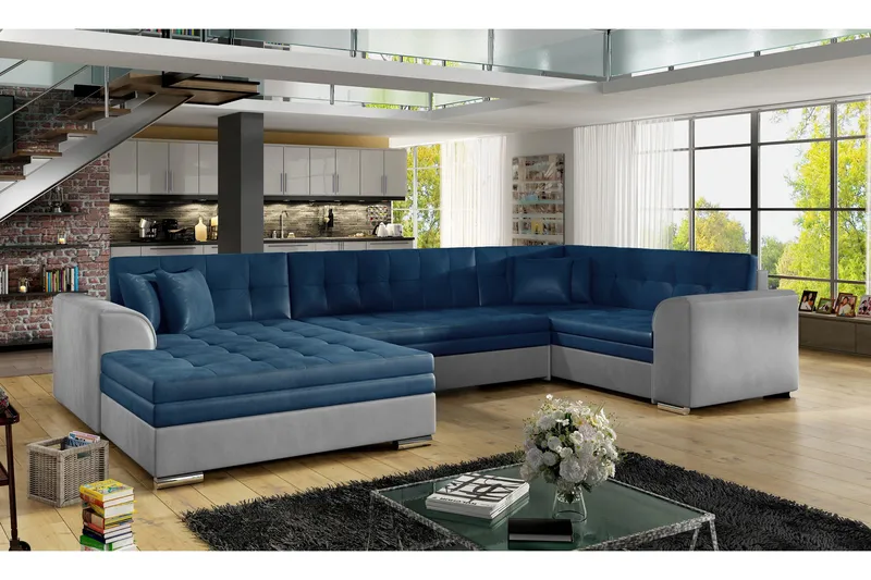 Rineta Sovesofa med Dobbeldivan, Blå/Grå