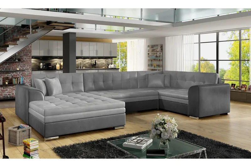 Rineta Sovesofa med Dobbeldivan - Grå - Møbler - Sofaer - Sovesofaer - U sovesofa