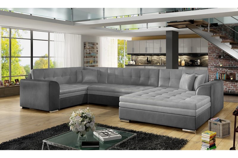 Rineta Sovesofa med Dobbeldivan - Grå - Møbler - Sofaer - Sovesofaer - U sovesofa