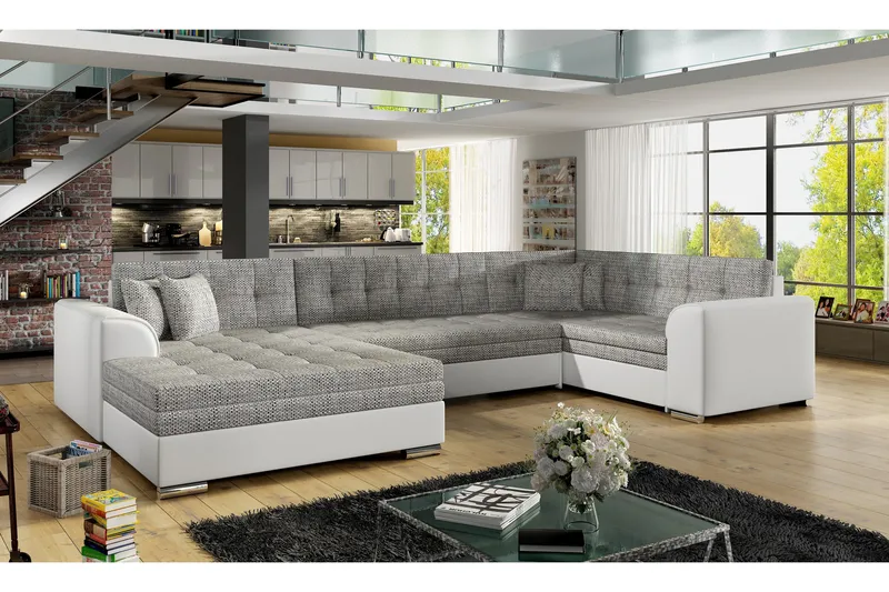 Rineta Sovesofa med Dobbeldivan - Grå/Hvit - Møbler - Sofaer - Sovesofaer - U sovesofa