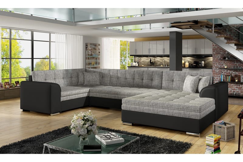 Rineta Sovesofa med Dobbeldivan - Grå/Svart - Møbler - Sofaer - Sovesofaer - U sovesofa