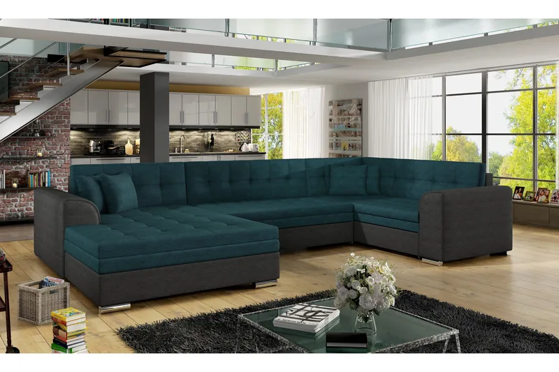 Rineta Sovesofa med Dobbeldivan - Grønn/Grå - Møbler - Sofaer - Sovesofaer - U sovesofa