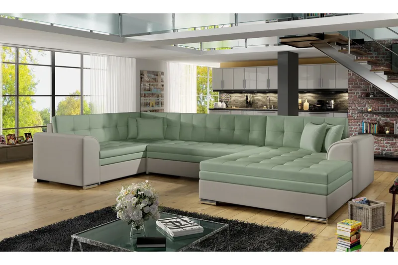 Rineta Sovesofa med Dobbeldivan, Grønn/Grå