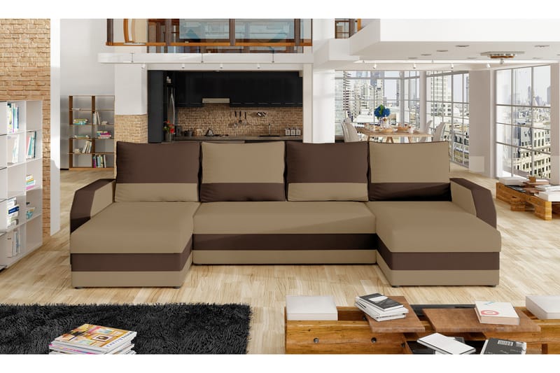 Sovesofa Recesenede med Dobbeldivan - Beige|Brun - U sovesofa - Sovesofa divan