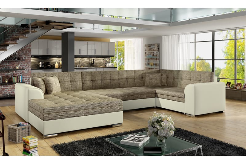 Sovesofa Zambia med Dobbeldivan - Beige - U sovesofa - Sovesofa divan