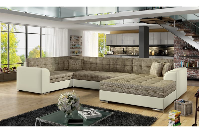 Sovesofa Zambia med Dobbeldivan - Beige - U sovesofa - Sovesofa divan