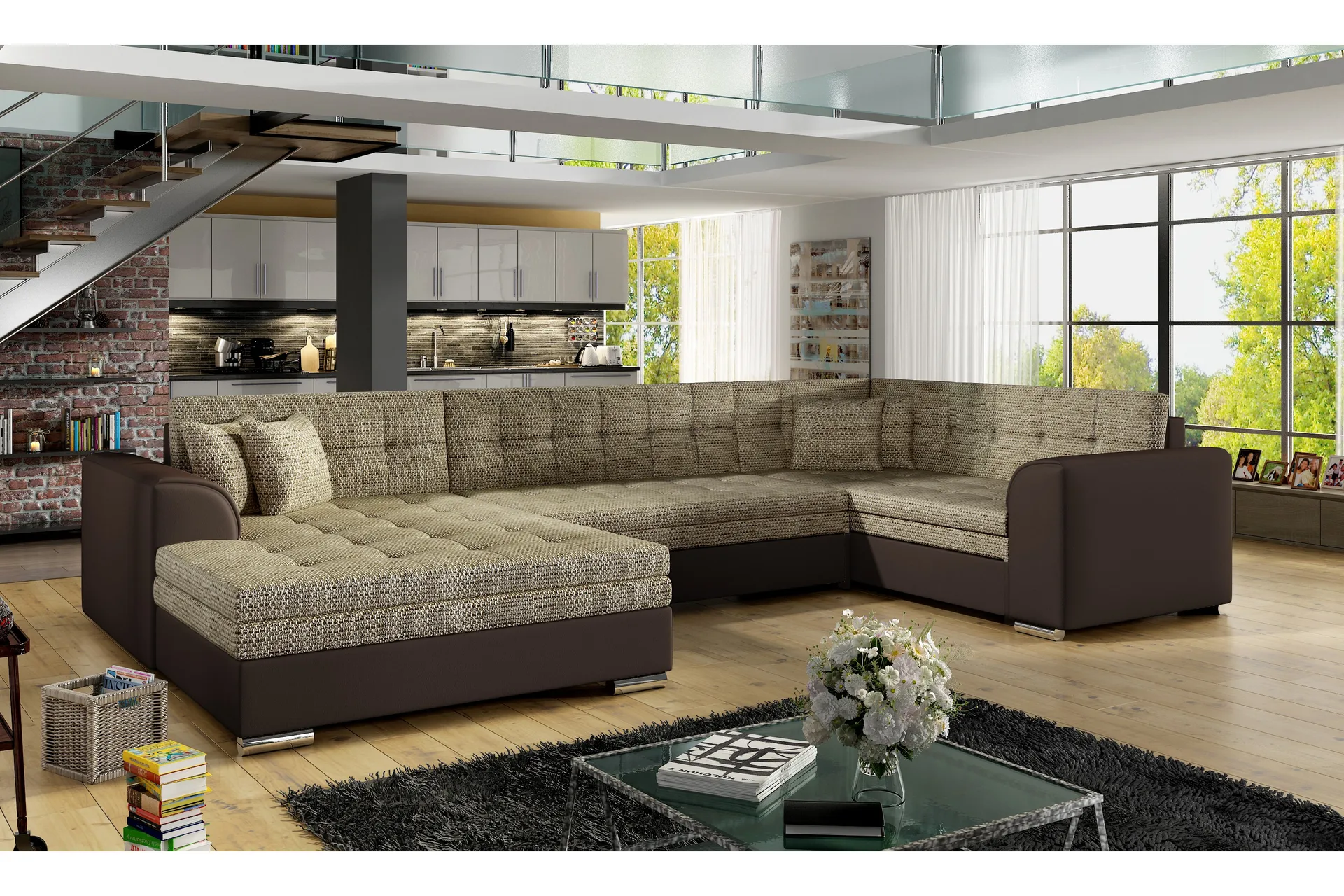 Sovesofa Zambia med Dobbeldivan - Beige|Brun - Møbler - Sofaer - Sovesofaer - U sovesofa