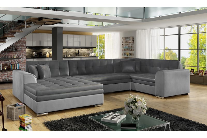 Sovesofa Zambia med Dobbeldivan - Grå - Møbler - Sofaer - Sovesofaer - Hjørnesovesofa