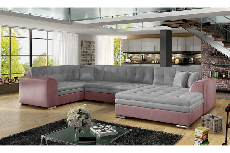 Sovesofa Zambia med Dobbeldivan - Grå|Rosa - U sovesofa - Sovesofa divan