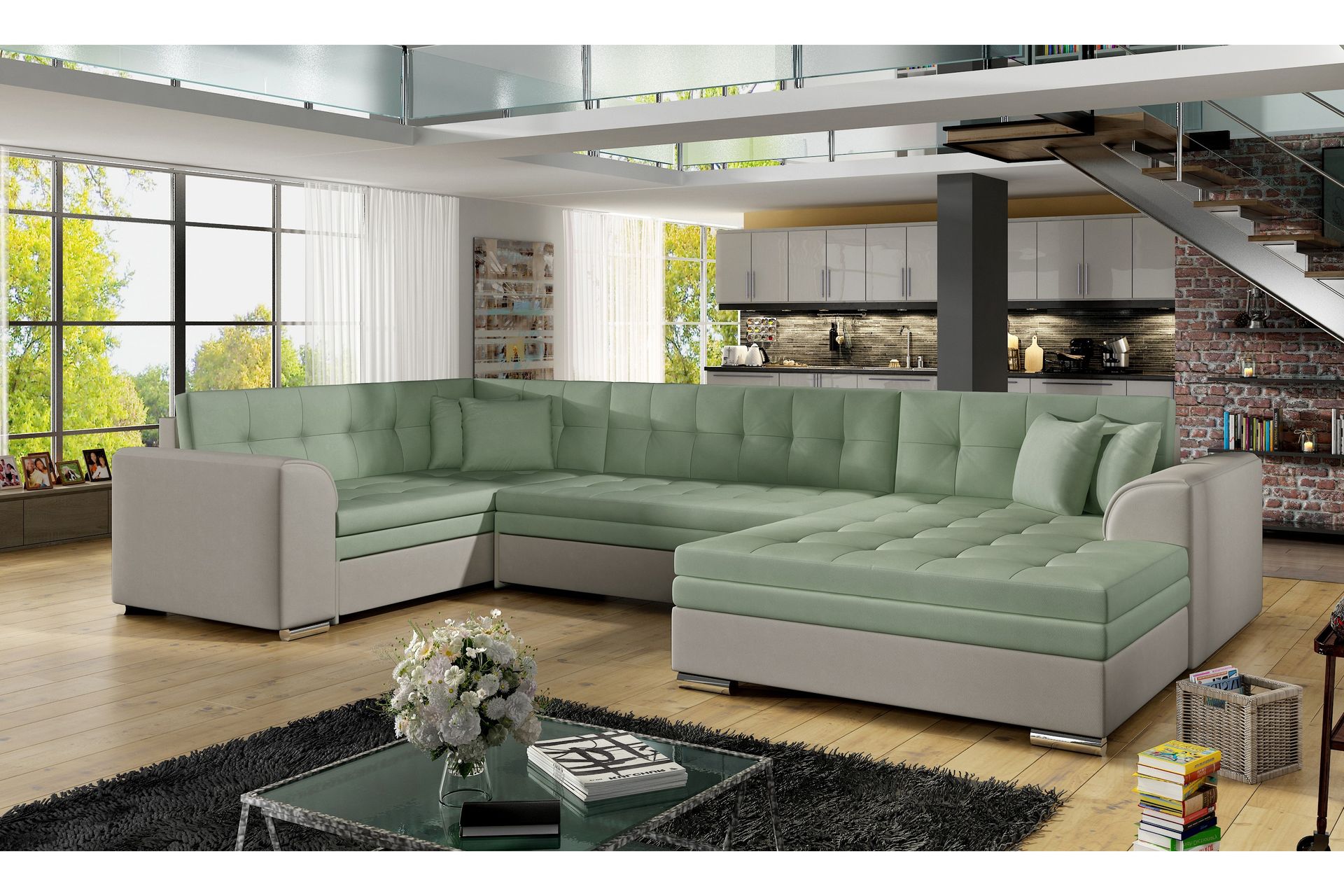 Sovesofa Zambia med Dobbeldivan - Grønn|Grå - Møbler - Sofaer - Sovesofaer - U sovesofa