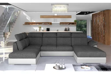 Zoana Sovesofa med Dobbeldivan - Grå/Hvit - Møbler - Sofaer - Sovesofaer - U sovesofa