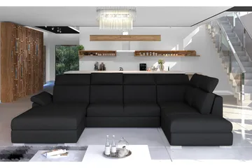 Zoana Sovesofa med Dobbeldivan - Svart - Møbler - Sofaer - Sovesofaer - U sovesofa