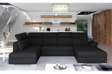 Zoana Sovesofa med Dobbeldivan - Svart - Møbler - Sofaer - Sovesofaer - U sovesofa