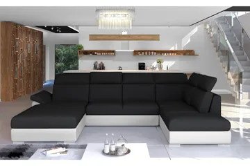 Zoana Sovesofa med Dobbeldivan - Svart/Hvit - Møbler - Sofaer - Sovesofaer - U sovesofa