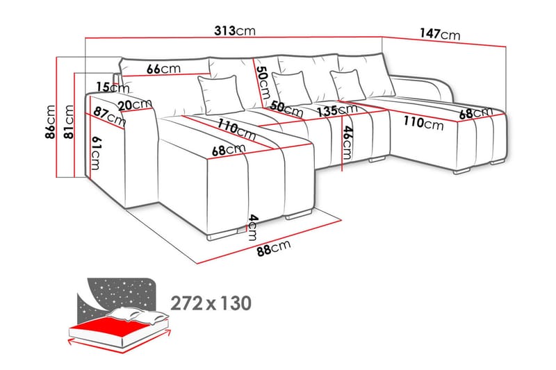 Zulueta 8-seters Sovesofa Venstre - Beige - Møbler - Sofaer - Sovesofaer - U sovesofa