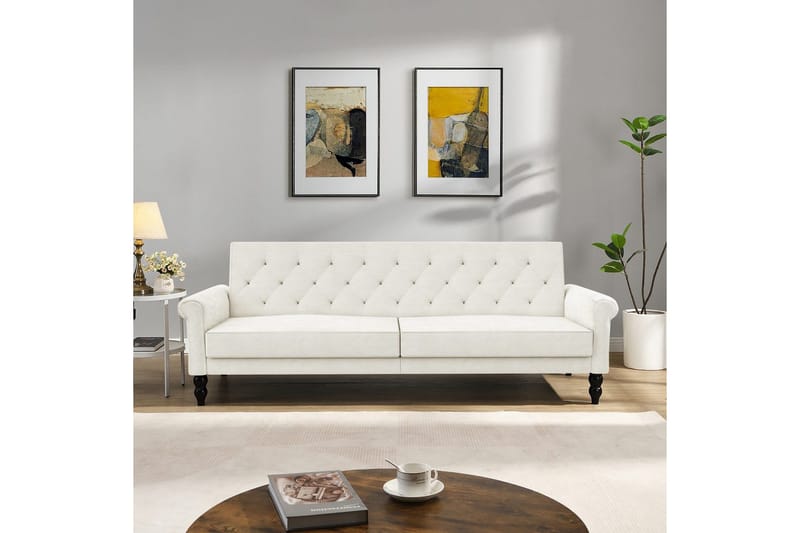 Sovesofa uten divan og sjeselong Loft24 Tyne sovesofa 3-seter Hvit - Møbler - Sofaer - Sovesofaer - 3 seters sovesofa