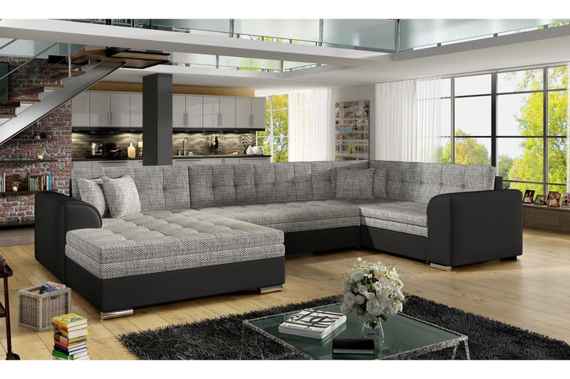 Sovesofa Zambia med Dobbeldivan - Grå|Svart - Sovesofa divan - U sovesofa