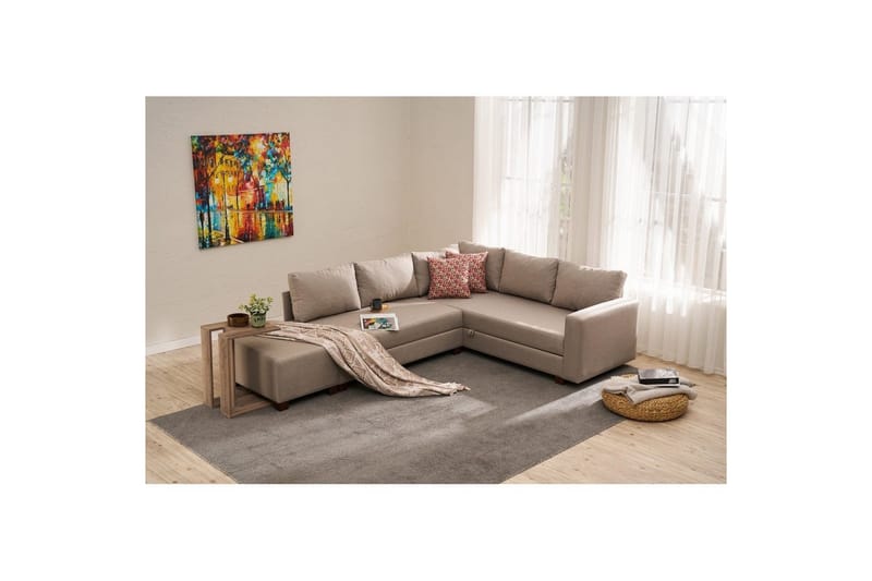 Sufian Hjørne sovesofa 4 seter - Beige - Møbler - Sofaer - Sovesofaer - Hjørnesovesofa