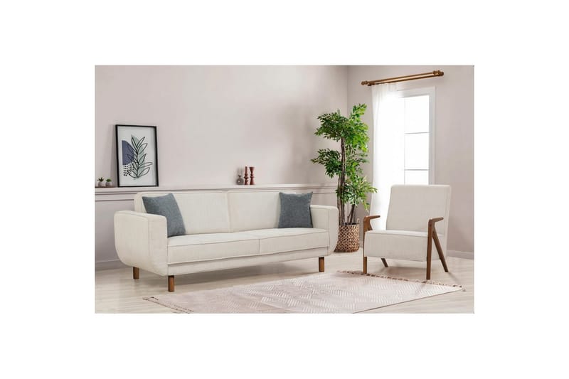 Sufian Sovesofa 3-sits - Mellomfarget tre/Cremehvit - Møbler - Sofaer - Sovesofaer - 3 seters sovesofa