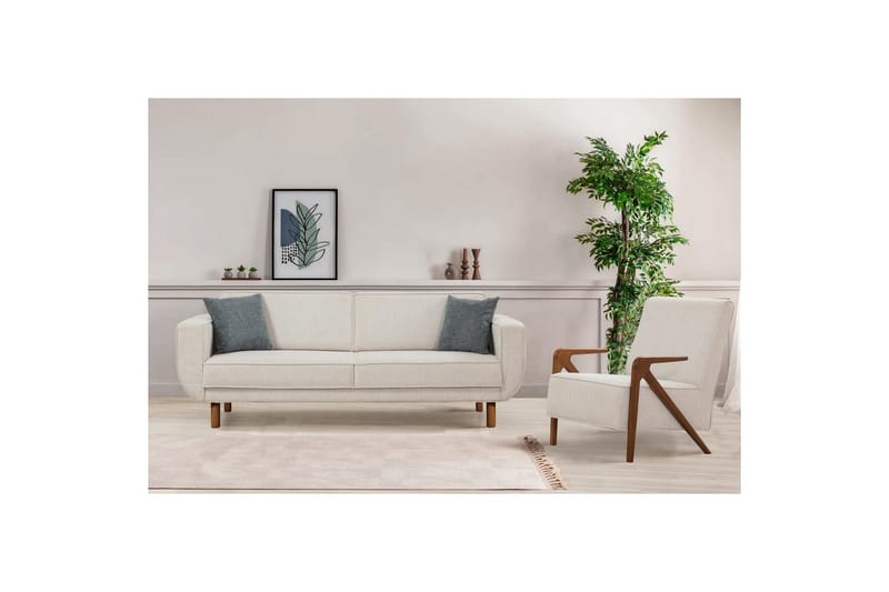 Sufian Sovesofa 3-sits - Mellomfarget tre/Cremehvit - Møbler - Sofaer - Sovesofaer - 3 seters sovesofa