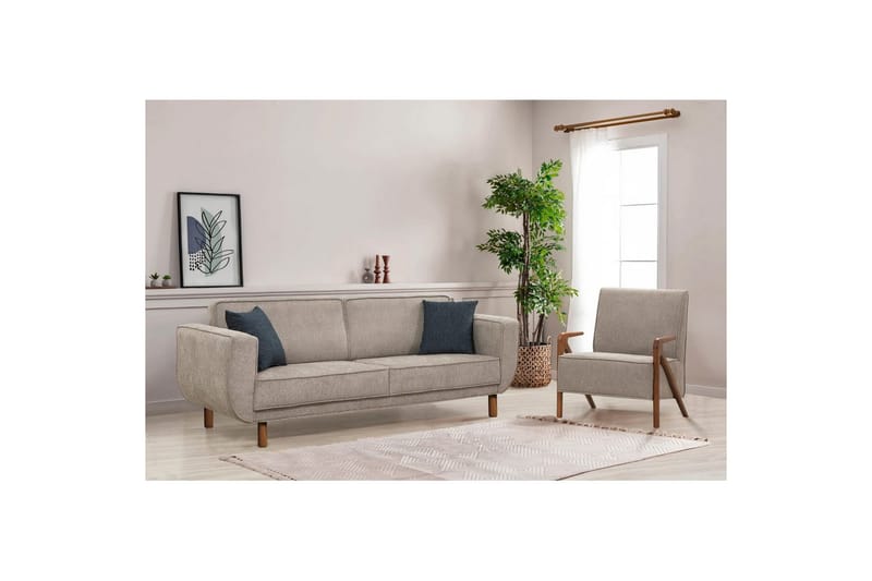 Sufian Sovesofa 3-sits - Mellomfarget tre/Grå - Møbler - Sofaer - Sovesofaer - 3 seters sovesofa