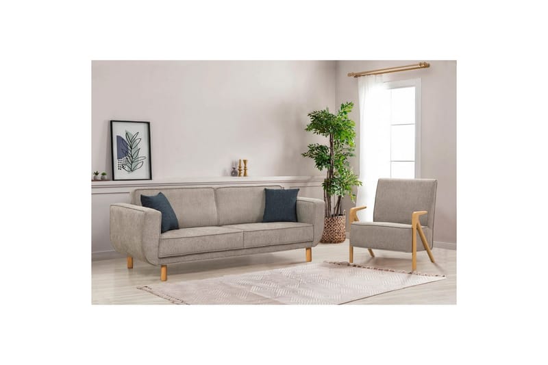 Sufian Sovesofa 3-sits - Mellomfarget tre/Grå - Møbler - Sofaer - Sovesofaer - 3 seters sovesofa
