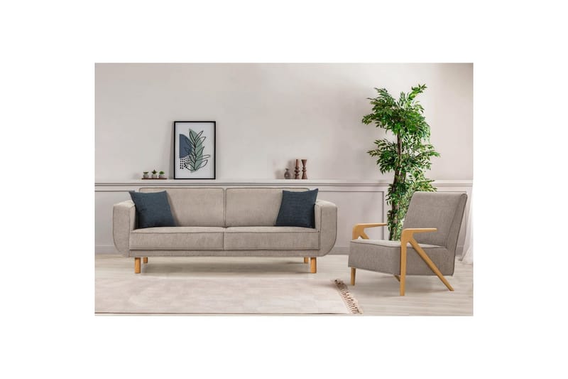 Sufian Sovesofa 3-sits - Mellomfarget tre/Grå - Møbler - Sofaer - Sovesofaer - 3 seters sovesofa