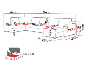 Taberk Large 6-seters U-sofa med Divan Venstre - Møbler - Sofaer - Sovesofaer - Hjørnesovesofa