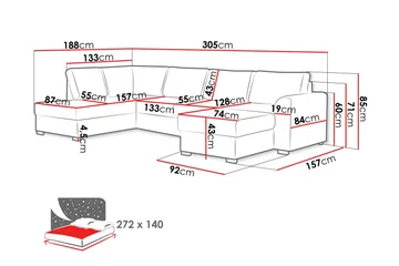 Taberk Sovesofa med Divan och Schäslong 4-sits - Grå - Møbler - Sofaer - Sovesofaer - Sovesofa divan