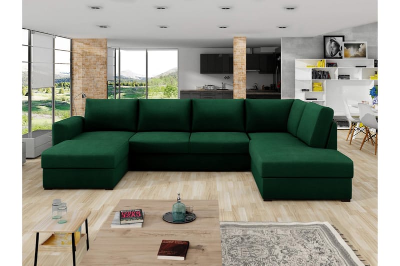 Taberk Sovesofa med Divan och Schäslong 4-sits - Grønn - Møbler - Sofaer - Sovesofaer - Sovesofa divan