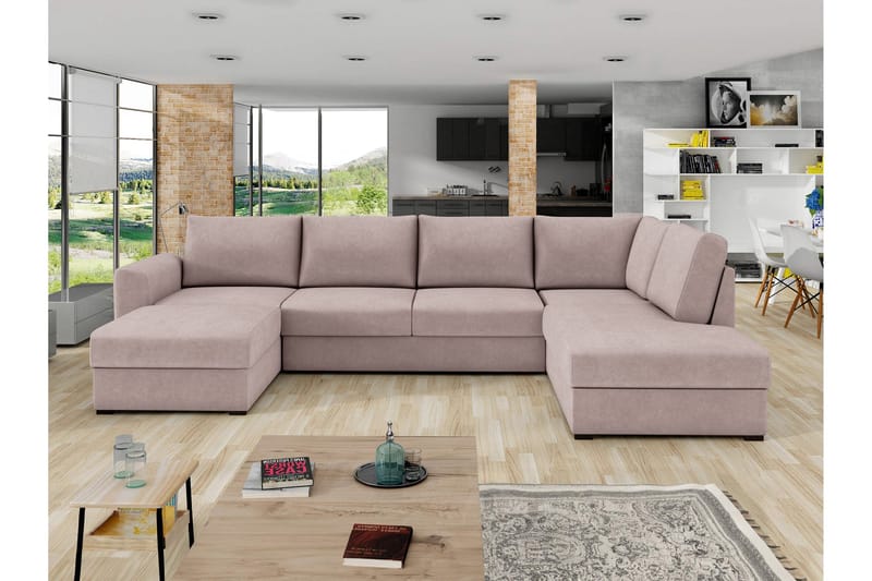 Taberk Sovesofa med Divan och Schäslong 4-sits - Rosa - Møbler - Sofaer - Sovesofaer - Sovesofa divan