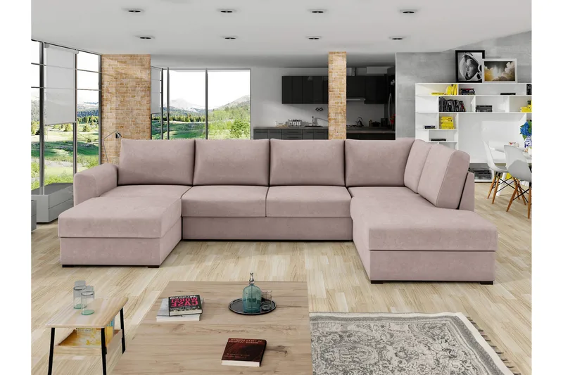 Taberk Sovesofa med Divan och Schäslong 4-sits - Rosa - Møbler - Sofaer - Sovesofaer - Sovesofa divan