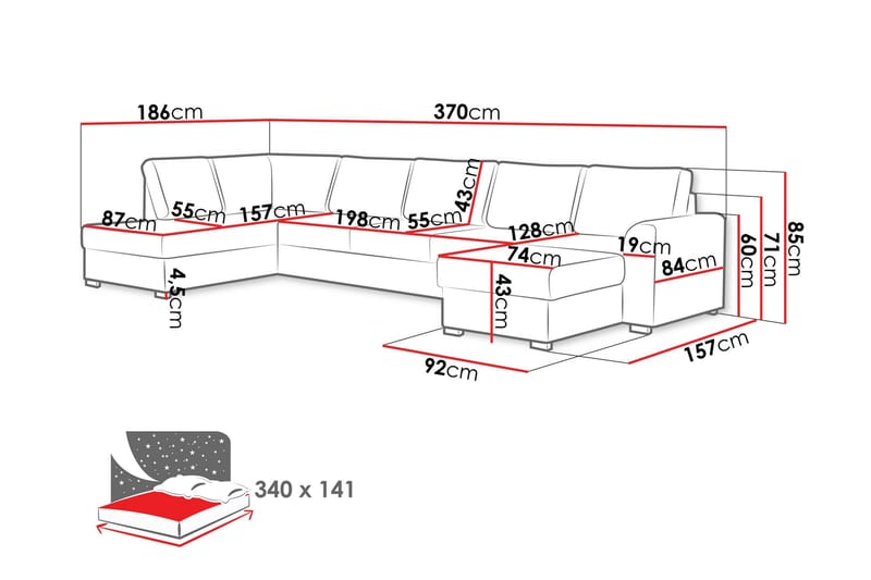 Taberk Sovesofa med Divan och Schäslong 5-sits - Beige - Møbler - Sofaer - Sovesofaer - Sovesofa divan