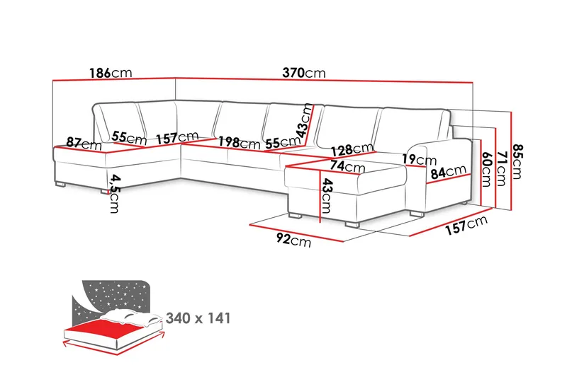 Taberk Sovesofa med Divan och Schäslong 5-sits - Marineblå - Møbler - Sofaer - Sovesofaer - Sovesofa divan