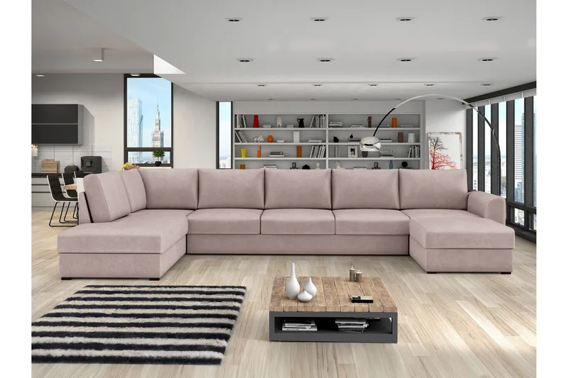 Taberk Sovesofa med Divan och Schäslong 5-sits - Rosa - Møbler - Sofaer - Sovesofaer - Sovesofa divan