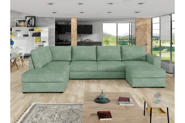 Taberk Sovesofa med Sjeselong og Dobbel Sjeselong 4-seter i Bouclé - Grønn - Møbler - Sofaer - Sovesofaer - Sovesofa divan