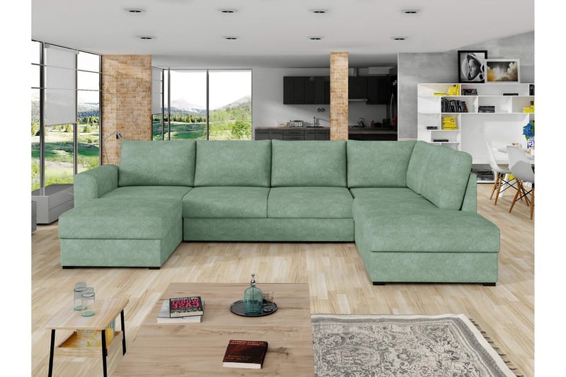 Taberk Sovesofa med Sjeselong og Dobbel Sjeselong 4-seter i Bouclé - Grønn - Møbler - Sofaer - Sovesofaer - Sovesofa divan